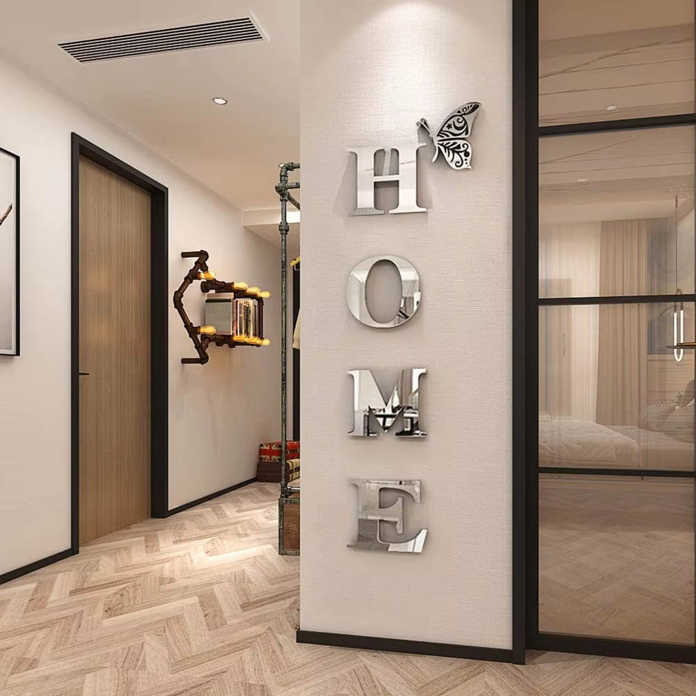 New Butterfly Home English Letter Wall Stickers Mirrors Acrylic Self Adhesive Detachable Wall Stickers Modern Home Decoration