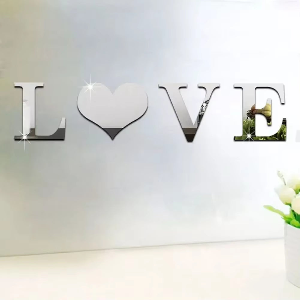 English Acrylic Mirror Stickers Home Love Family Mosaic Tiles Wall Sticker Self-Adhesive Sticker for Wall Diy Home Decor