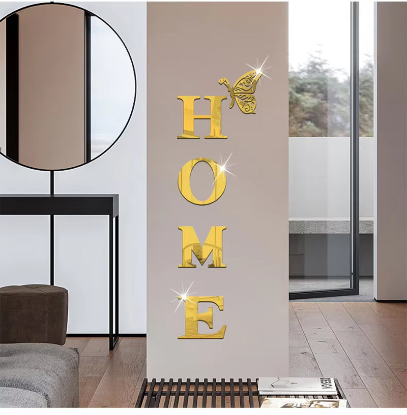 New Butterfly Home English Letter Wall Stickers Mirrors Acrylic Self Adhesive Detachable Wall Stickers Modern Home Decoration