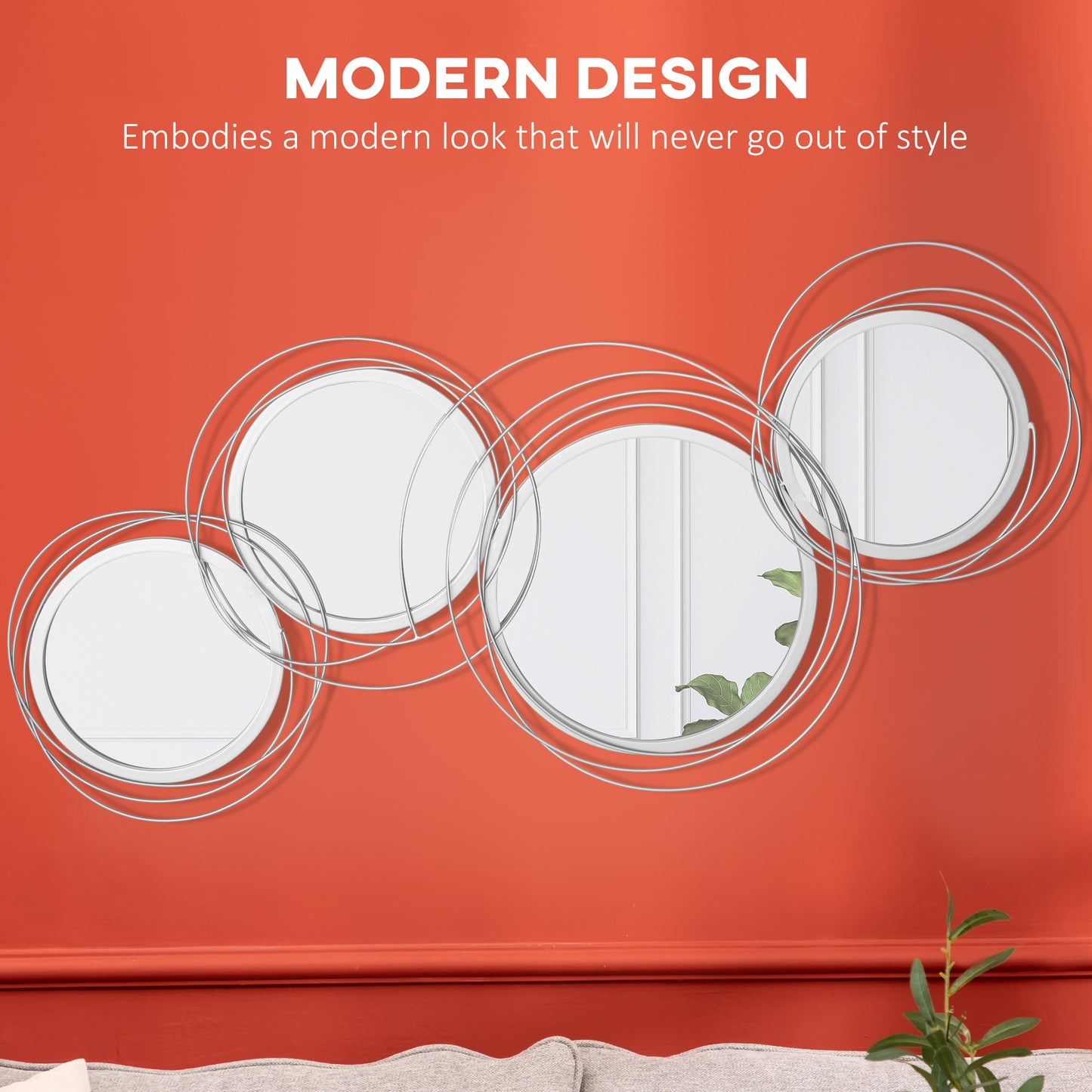 Modern Metal Wall Art with Mirror, Wall Sculpture Decor for Living Room