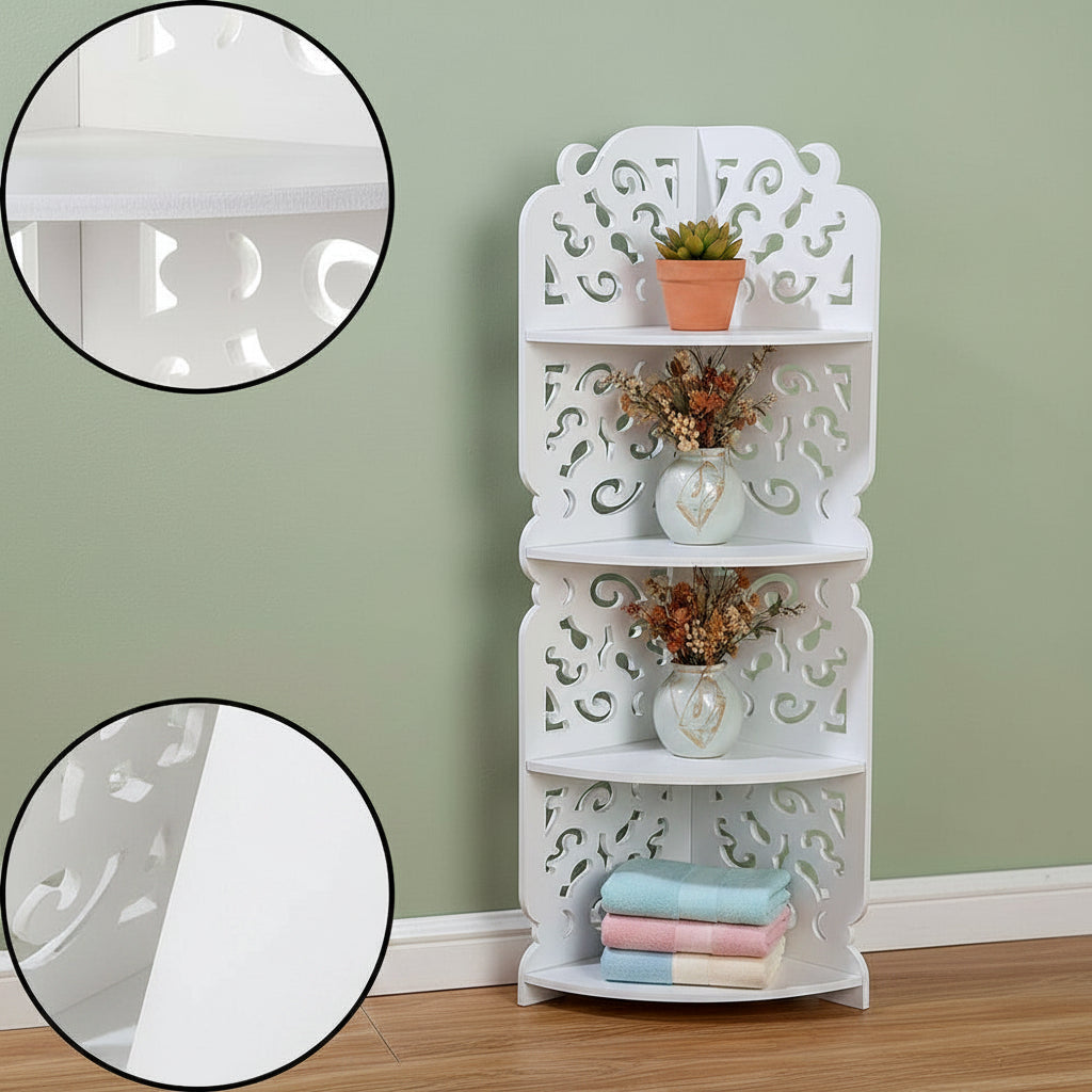 White Exquisite Baroque Corner Shelf Book Shelf for Living Room Home Office Gift Plants