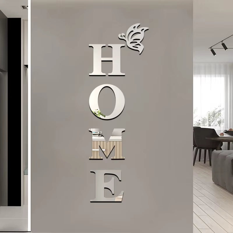 New Butterfly Home English Letter Wall Stickers Mirrors Acrylic Self Adhesive Detachable Wall Stickers Modern Home Decoration