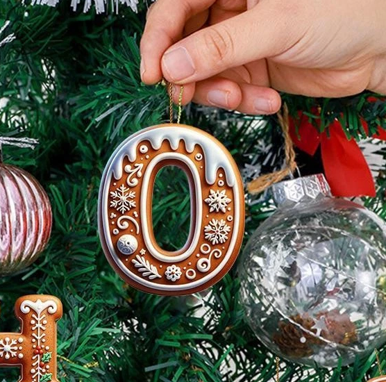 GINGER-BREAD ALPHABET BAUBLES CHRISTMAS TREE DECORATIONS INITIALS GIFT TAG LETTERS