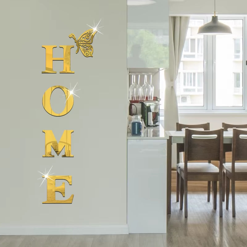 New Butterfly Home English Letter Wall Stickers Mirrors Acrylic Self Adhesive Detachable Wall Stickers Modern Home Decoration