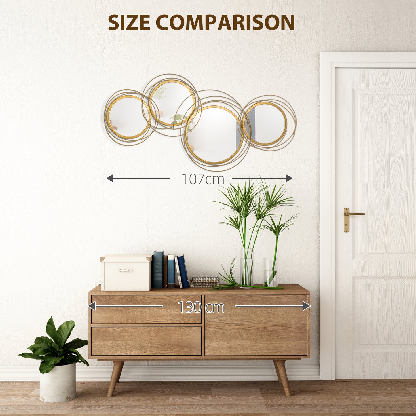 Modern Metal Wall Art with Mirror, Wall Sculpture Decor for Living Room