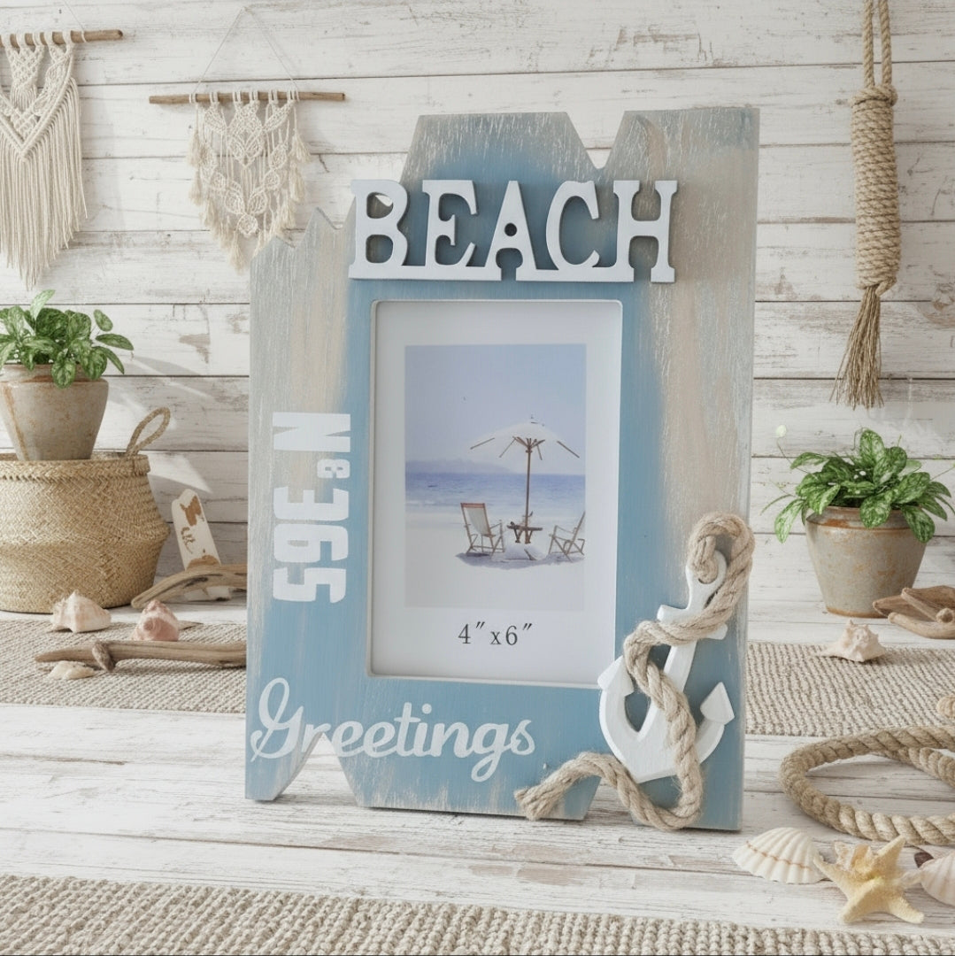 Nautical Wooden Beach Anchor Photo Frame Baroque Rococo Retro Ornate Shabby Chic Boho