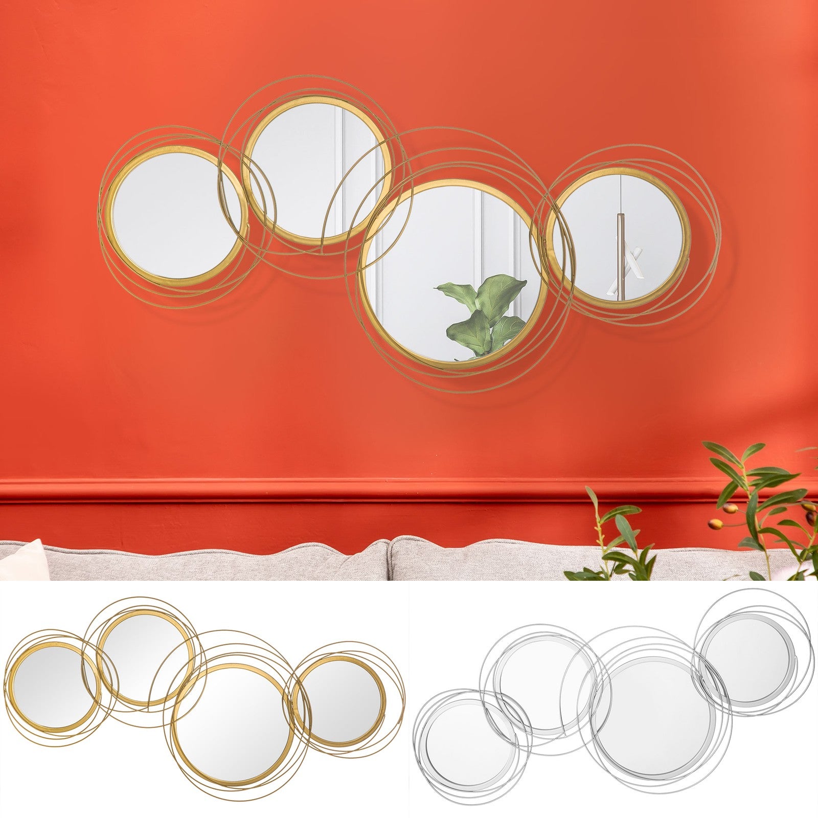Modern Metal Wall Art with Mirror, Wall Sculpture Decor for Living Room