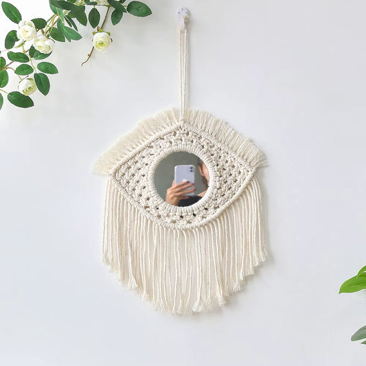 Boho Macrame Wall Mirror Home Decor Decorative Mirrors Aesthetic Room Decor Wall Mirrors for Living Room Bathroom Decoration