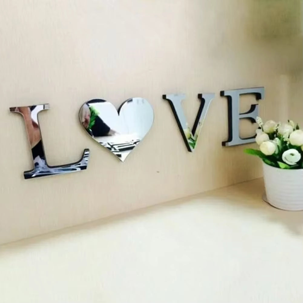 English Acrylic Mirror Stickers Home Love Family Mosaic Tiles Wall Sticker Self-Adhesive Sticker for Wall Diy Home Decor