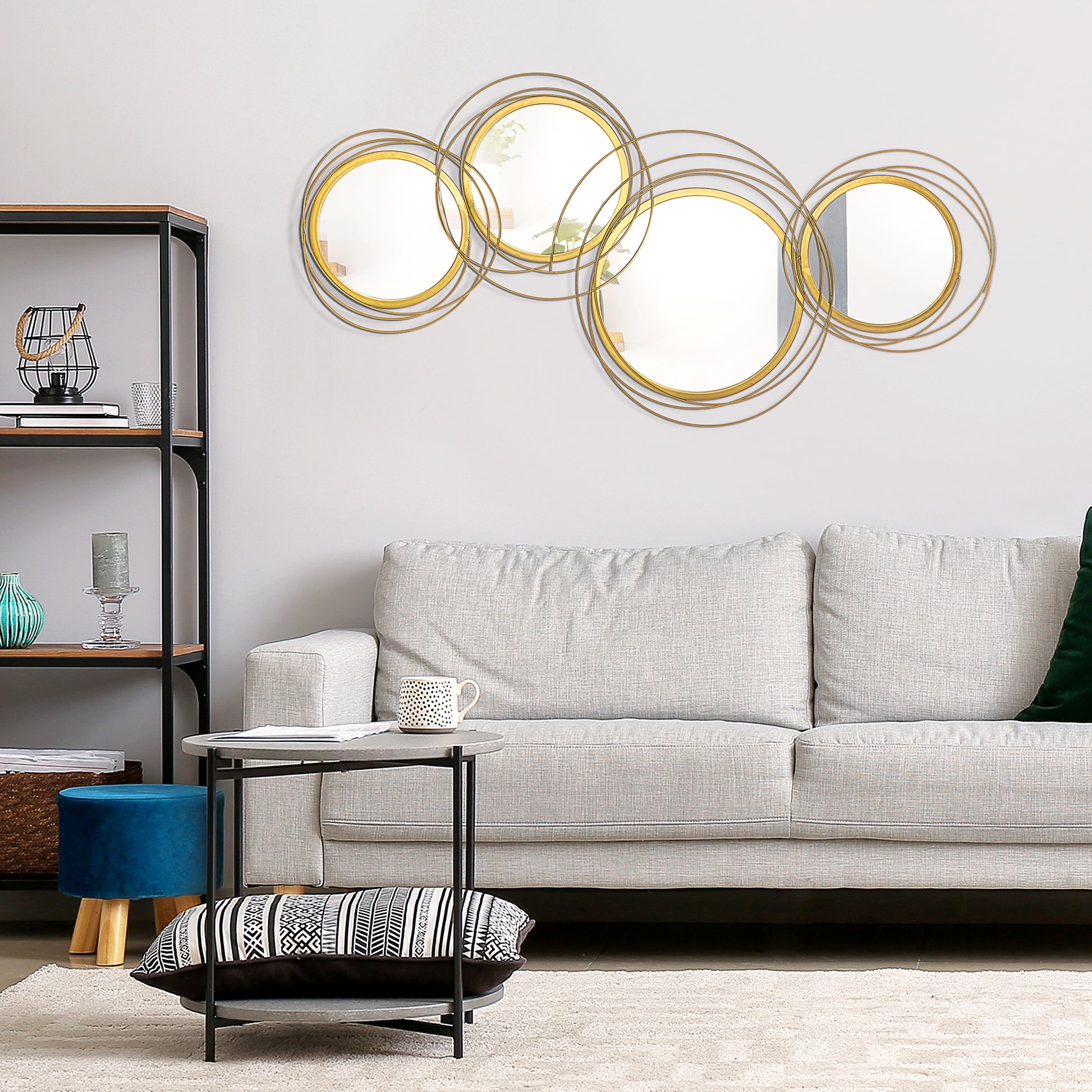 Modern Metal Wall Art with Mirror, Wall Sculpture Decor for Living Room
