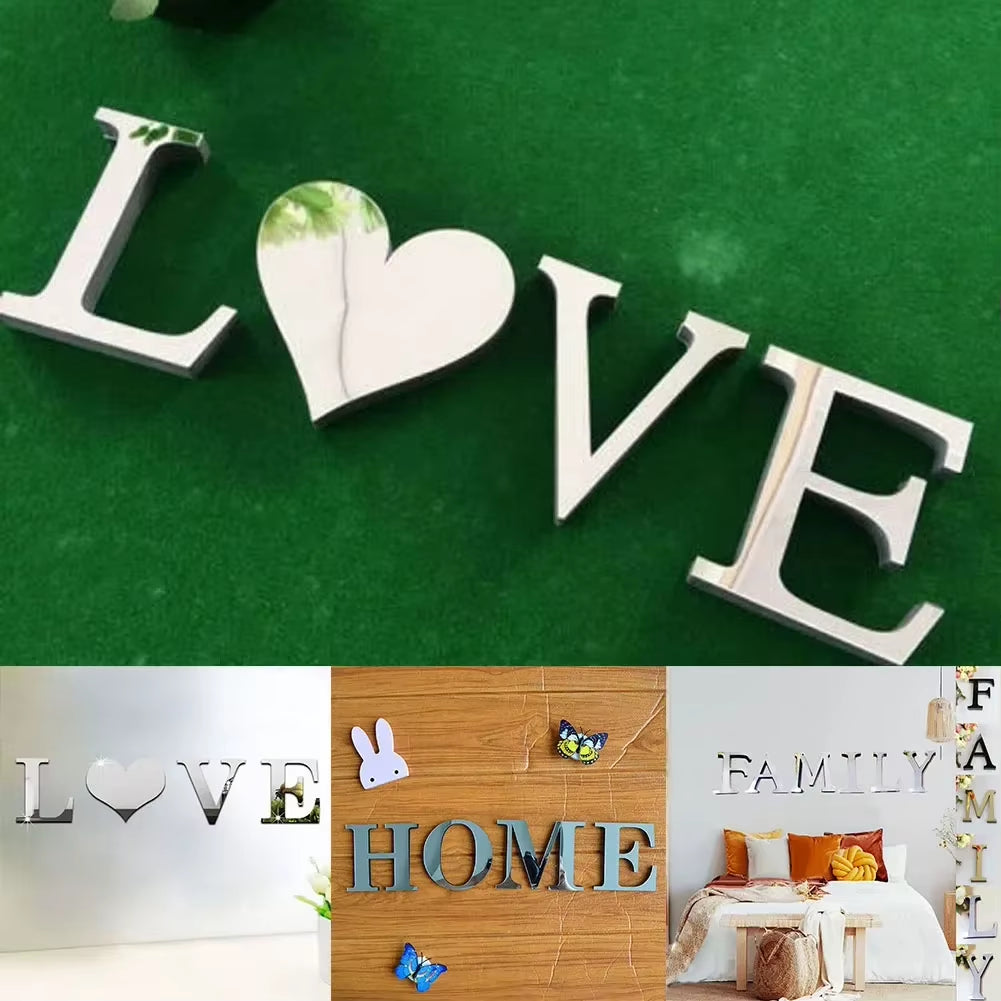 English Acrylic Mirror Stickers Home Love Family Mosaic Tiles Wall Sticker Self-Adhesive Sticker for Wall Diy Home Decor