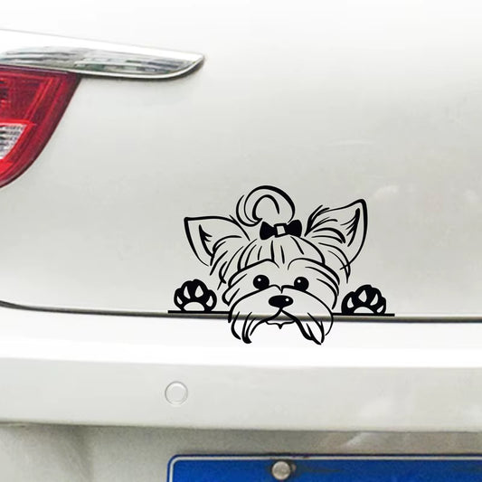 Yorkshire Terrier Vinyl Sticker Decals Car Decor , Puppy Peeking Yorkie Dog Breed Pet Decal for Cup Laptop Decoration