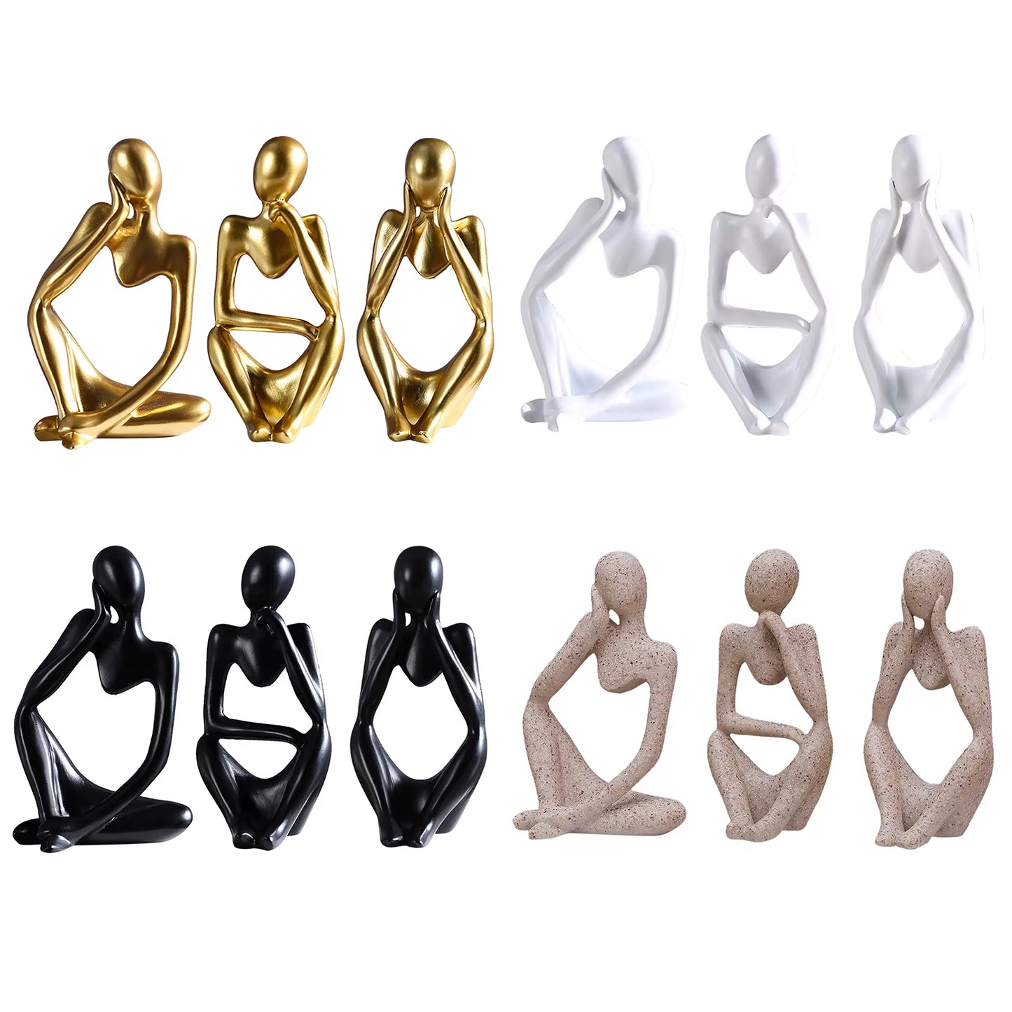 3Pcs Thinker Statue Mini Abstract Modern Thinker Sculpture Collectible Desktop Ornaments Home Decor Office Study Shelf