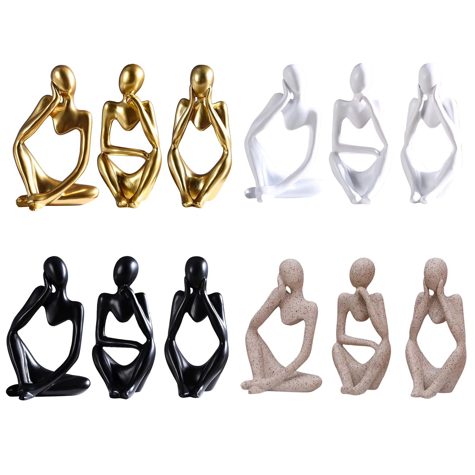 3Pcs Thinker Statue Mini Abstract Modern Thinker Sculpture Collectible Desktop Ornaments Home Decor Office Study Shelf