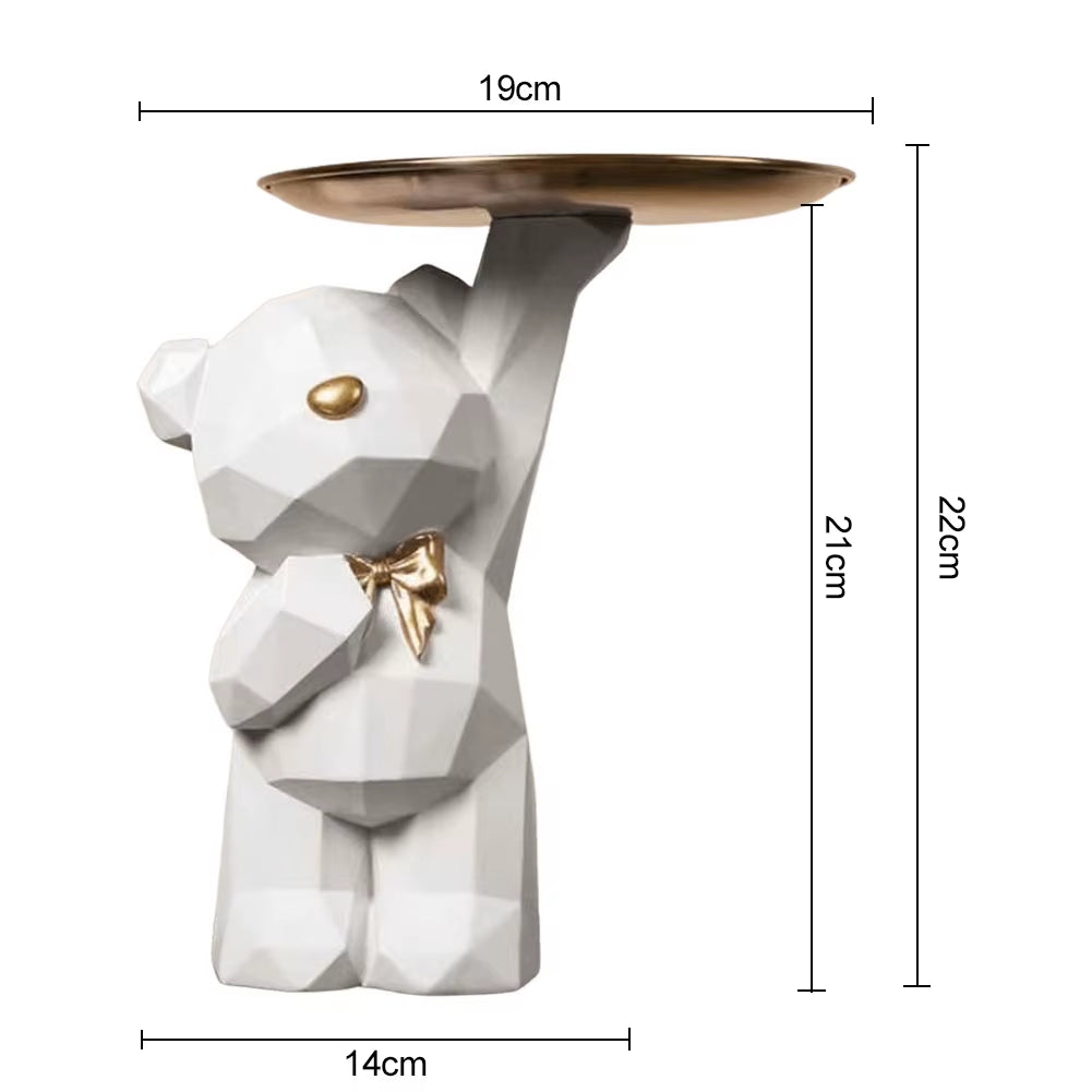 Resin Lovely Nordic Bear Sculptures Keys Holder Geometric Bear Statue Floor Tray Ornament for Home Decor Bookshelf Decor