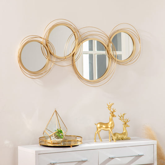 Modern Metal Wall Art with Mirror, Wall Sculpture Decor for Living Room