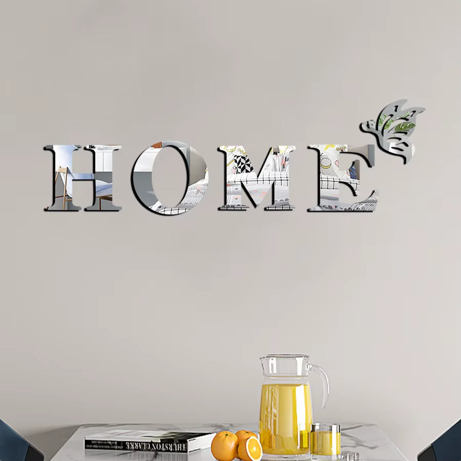 New Butterfly Home English Letter Wall Stickers Mirrors Acrylic Self Adhesive Detachable Wall Stickers Modern Home Decoration