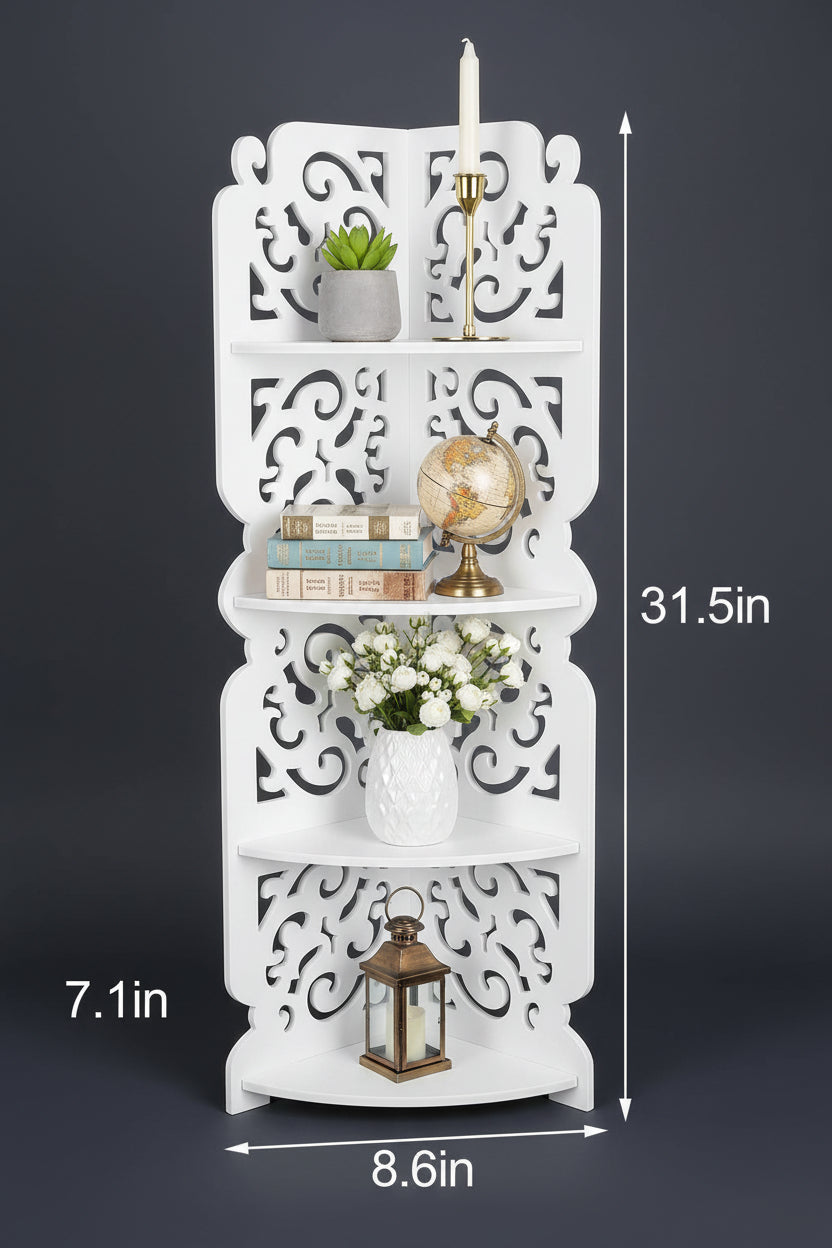 White Exquisite Baroque Corner Shelf  Book Shelf for Living Room Home Office Gift Plants