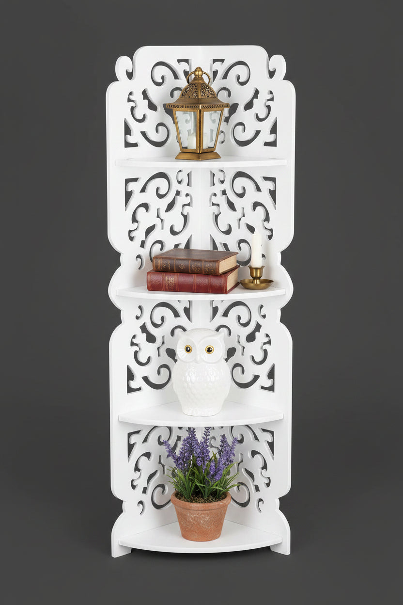 White Exquisite Baroque Corner Shelf  Book Shelf for Living Room Home Office Gift Plants