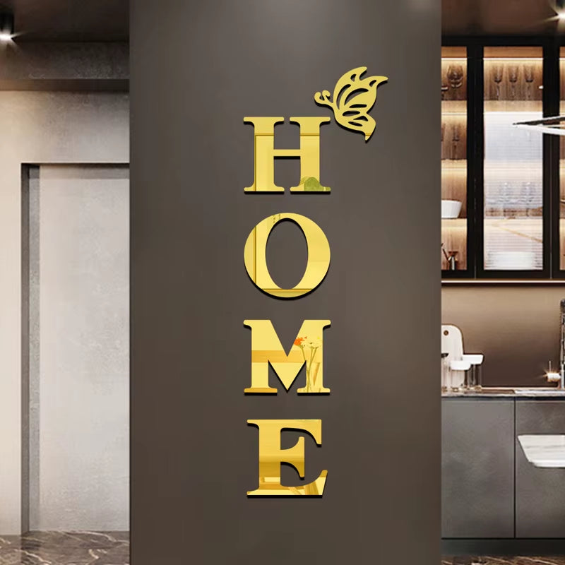 New Butterfly Home English Letter Wall Stickers Mirrors Acrylic Self Adhesive Detachable Wall Stickers Modern Home Decoration