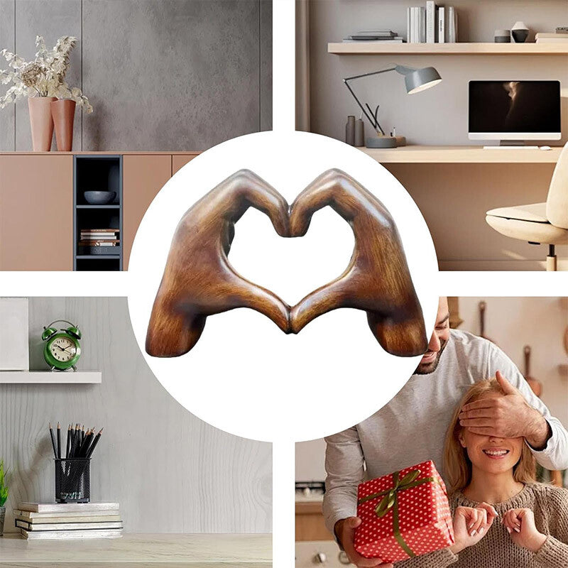 Amazing CERAMIC (Wood-Effect) Heart Shaped Resin Statue Home Decor Ornament for Living Room Desktop Decoration