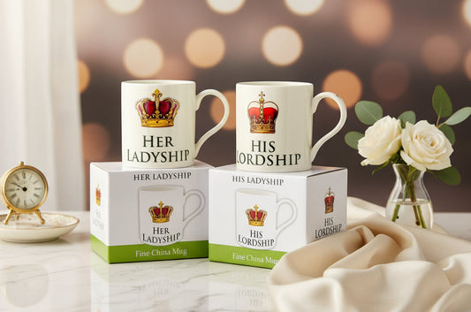 Set of 2 Mugs His Lordship & Her Ladyship Fine China in Individual Gift Boxes