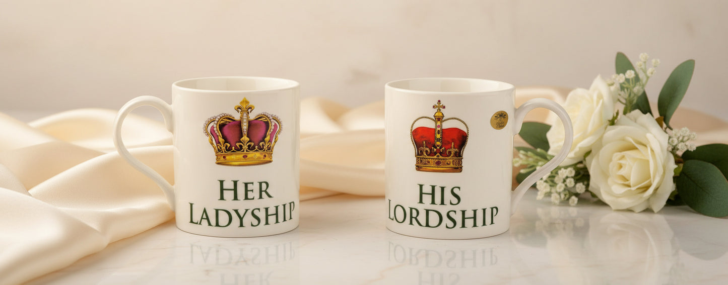 Set of 2 Mugs His Lordship & Her Ladyship Fine China in Individual Gift Boxes