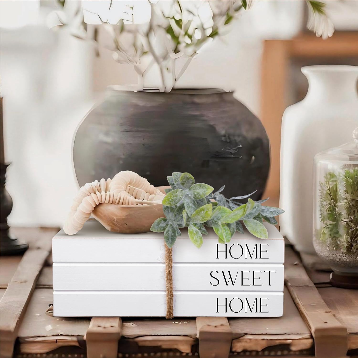 SMALL Wooden Faux Books Home Decor, Shabby-Chic Display, Boho Rustic Farmhouse Stacked Books