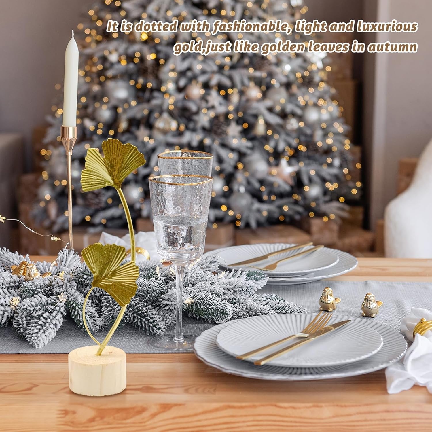 2Pcs Ginkgo Leaf Statue, Metal Leaves Gold Ornaments Sculptures, Gold Ginkgo Leaf Desktop Decoration Sculpture for Office, Bedroom, Bookshelf