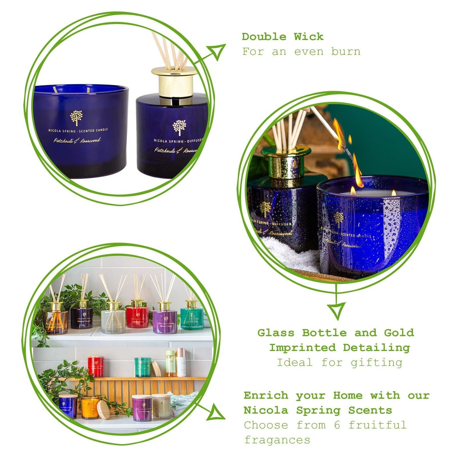 Classy Soy-Wax Scented Candle and Diffuser Set Gift 38 Hour Burn Time 350G Patchouli & Rosewood