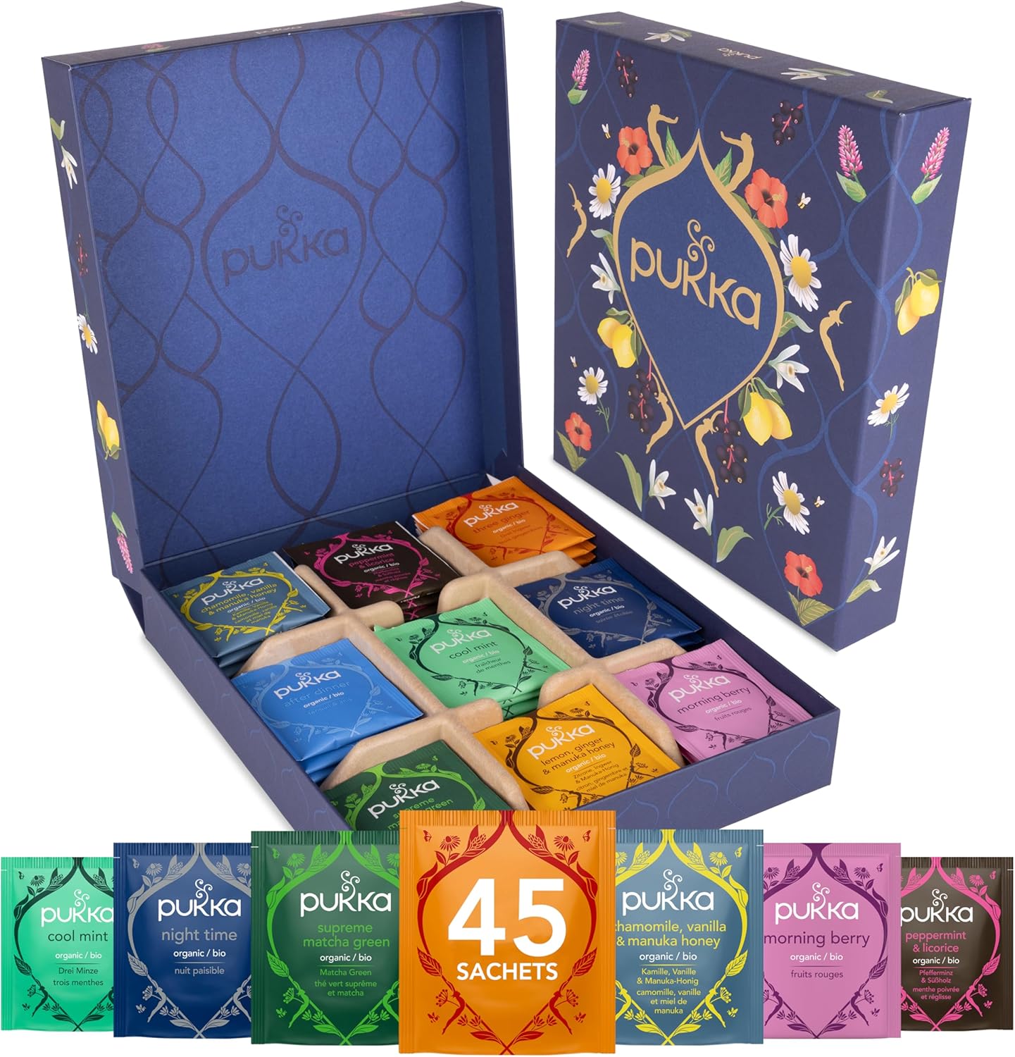 English Tea British Herbal Tea Gift Set Box Gluten Free Self-Care Eco-Friendly Selection, 45 Tea Bags, 9 Flavours