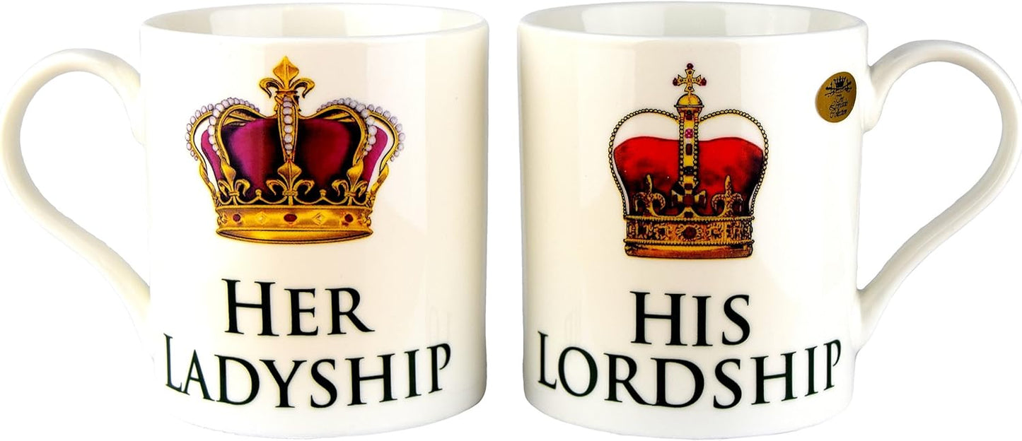 Set of 2 Mugs His Lordship & Her Ladyship Fine China in Individual Gift Boxes