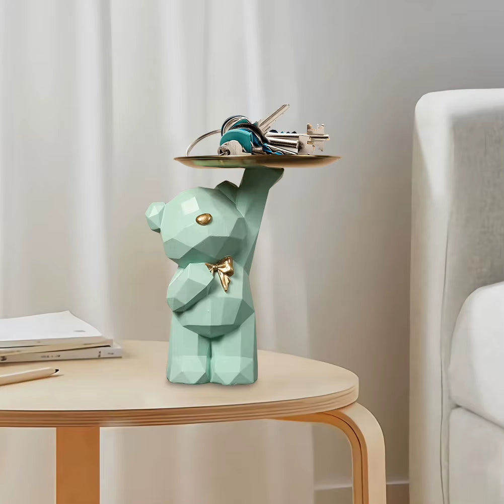Resin Lovely Nordic Bear Sculptures Keys Holder Geometric Bear Statue Floor Tray Ornament for Home Decor Bookshelf Decor