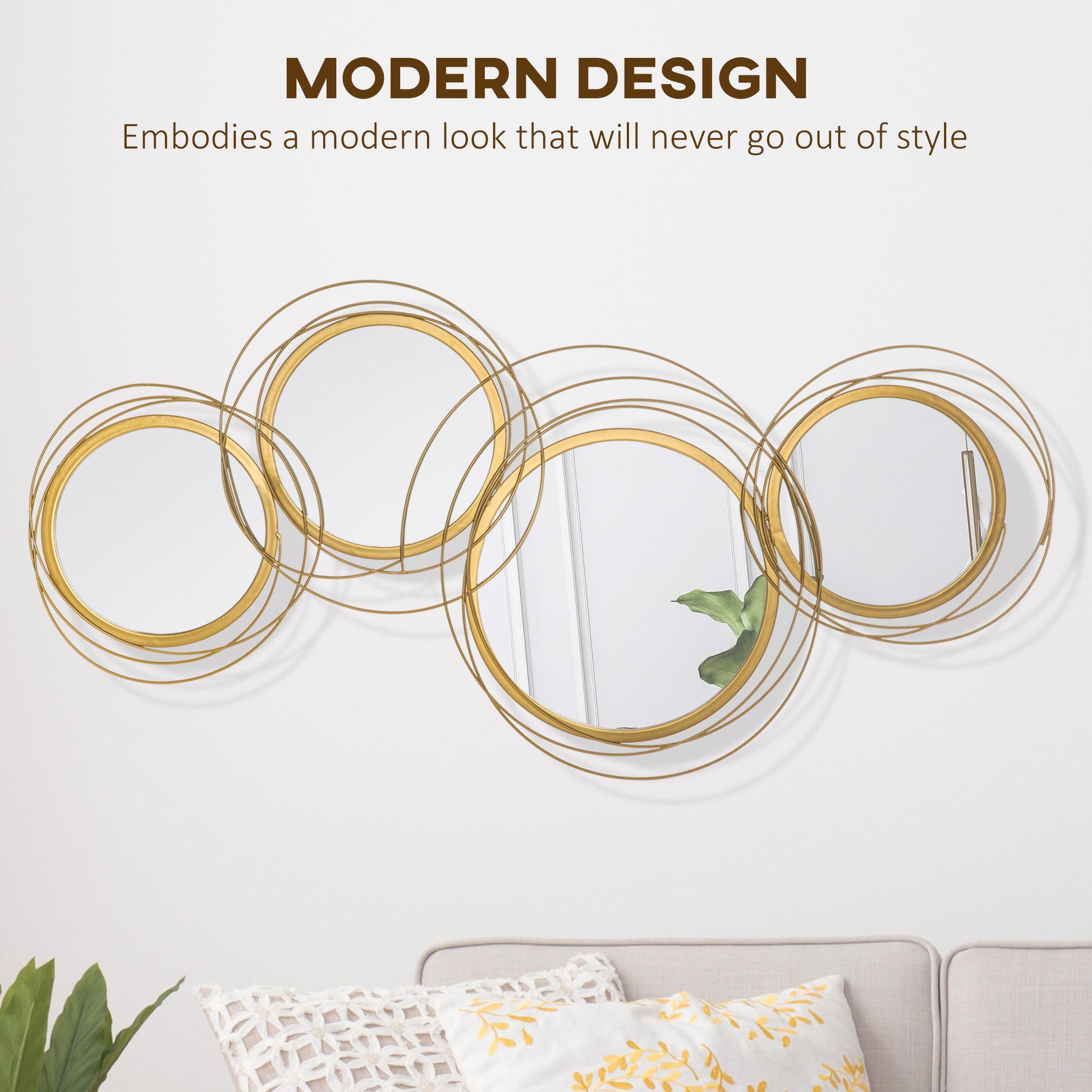 Modern Metal Wall Art with Mirror, Wall Sculpture Decor for Living Room