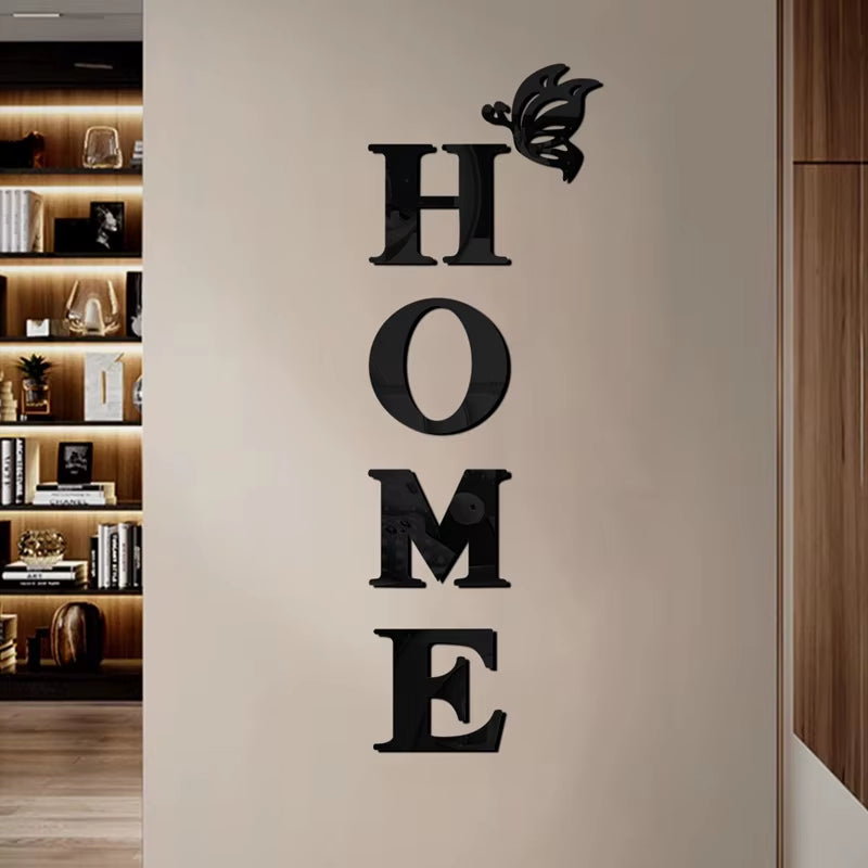 New Butterfly Home English Letter Wall Stickers Mirrors Acrylic Self Adhesive Detachable Wall Stickers Modern Home Decoration