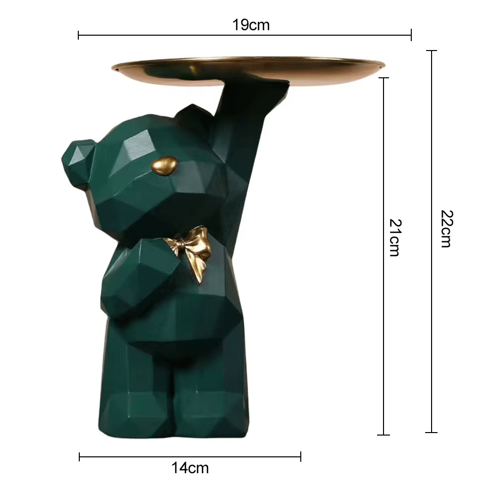Resin Lovely Nordic Bear Sculptures Keys Holder Geometric Bear Statue Floor Tray Ornament for Home Decor Bookshelf Decor