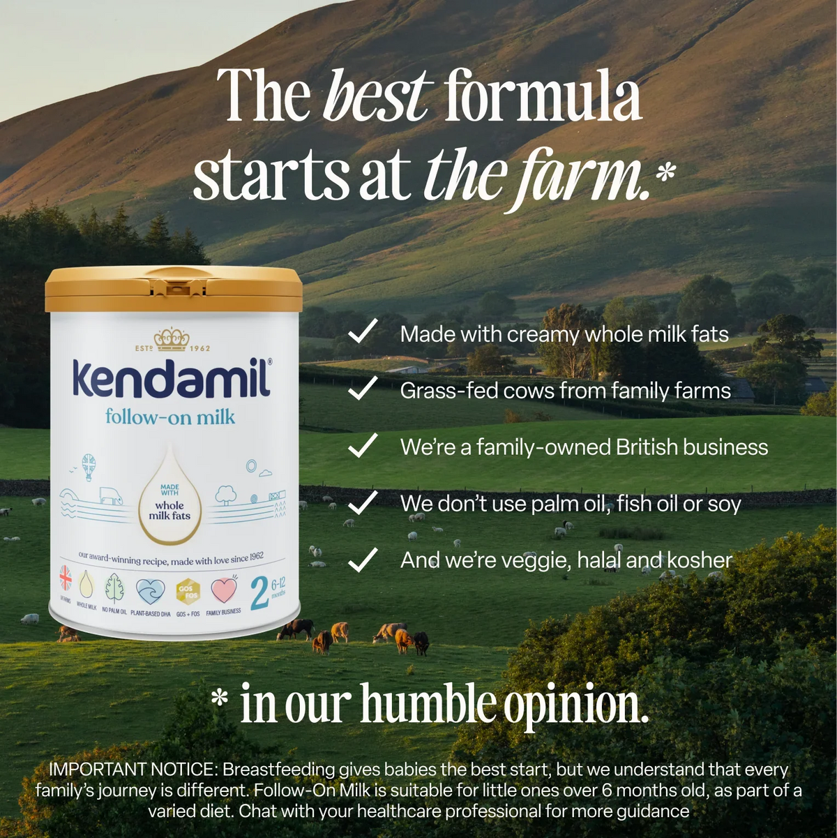 Kendamil 2 Vegtarian Organic Follow-On milk 800g for weaning - Grass Fed Whole Milk -No Palm Oil