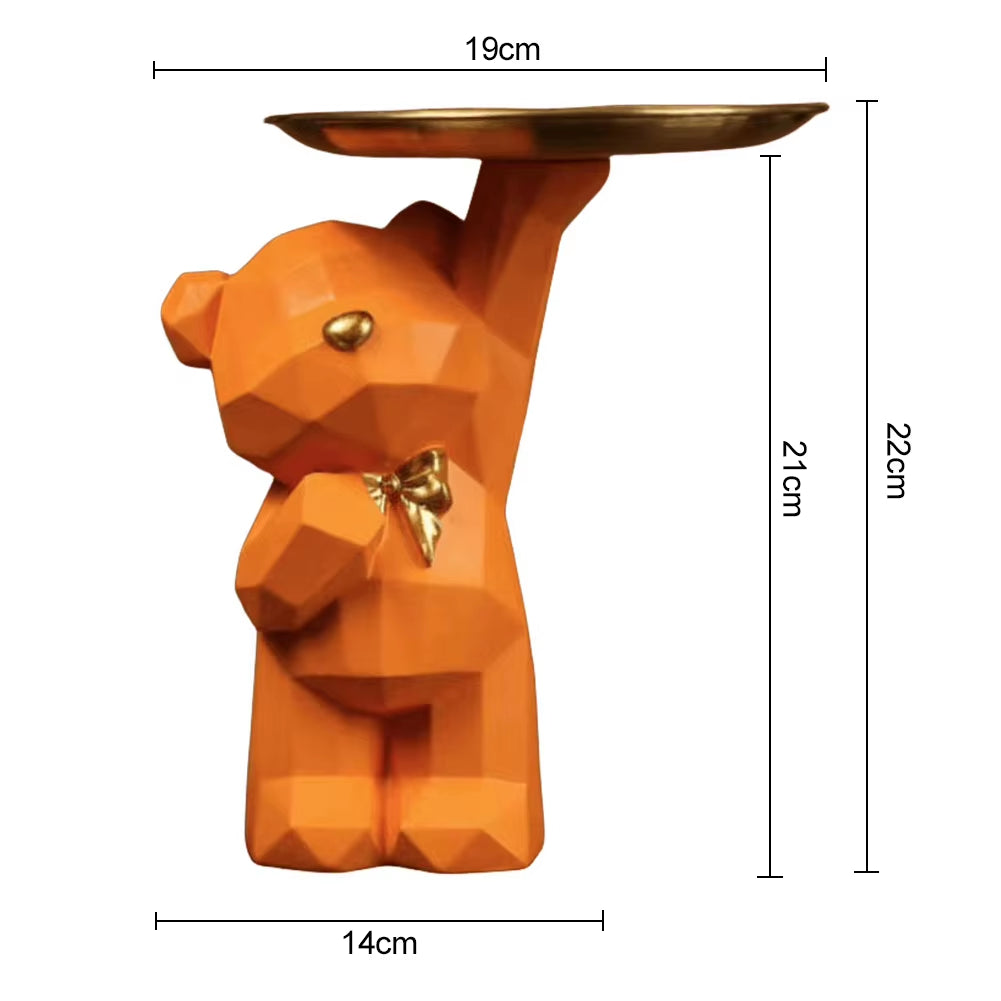 Resin Lovely Nordic Bear Sculptures Keys Holder Geometric Bear Statue Floor Tray Ornament for Home Decor Bookshelf Decor