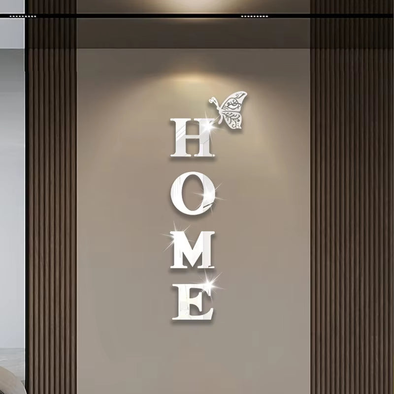 New Butterfly Home English Letter Wall Stickers Mirrors Acrylic Self Adhesive Detachable Wall Stickers Modern Home Decoration