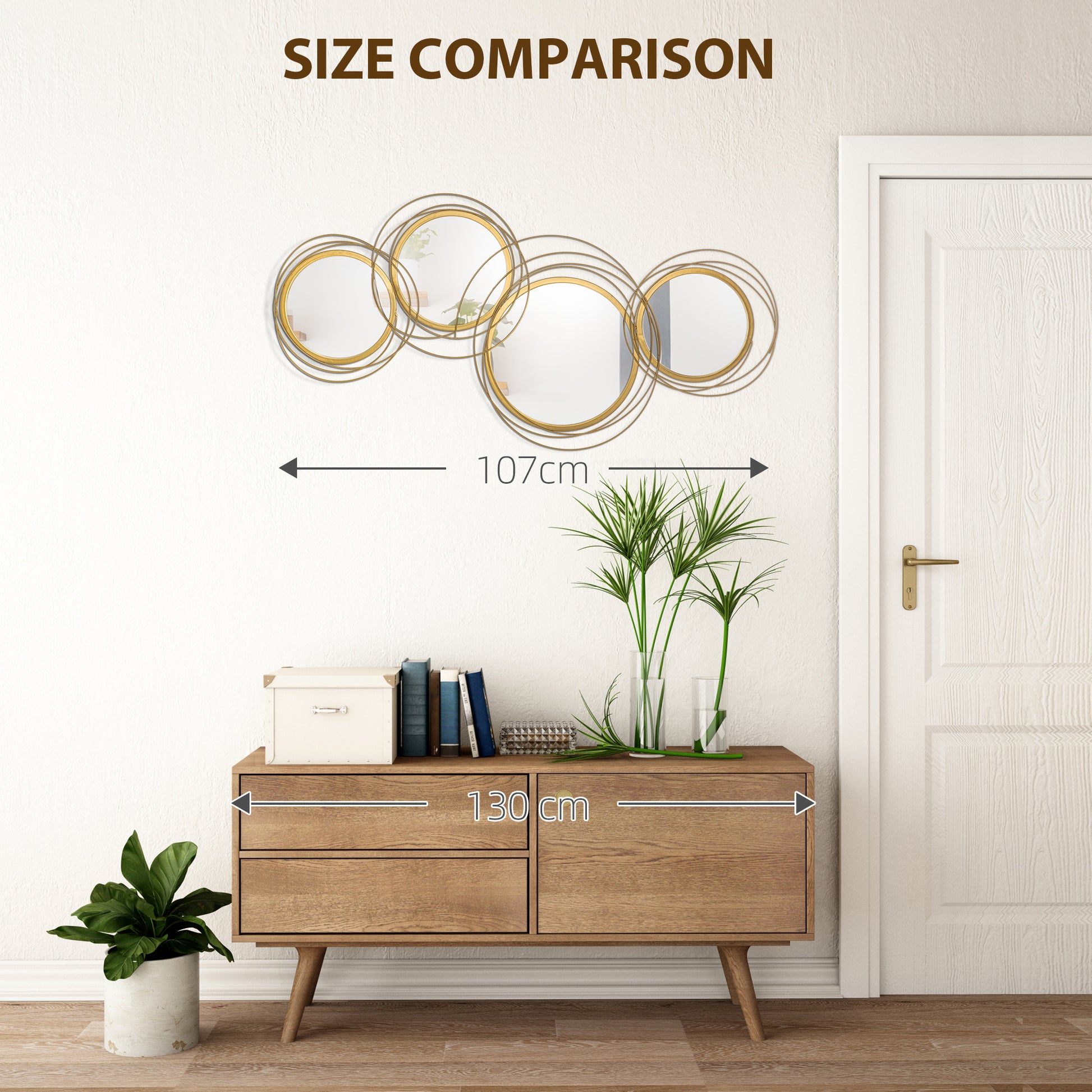 Modern Metal Wall Art with Mirror, Wall Sculpture Decor for Living Room