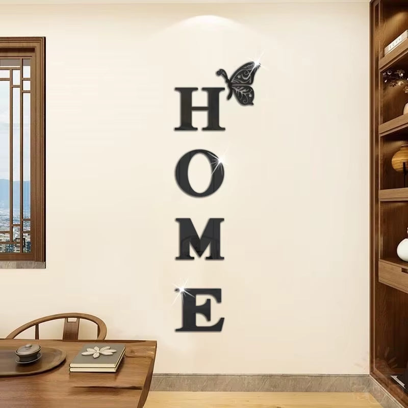 New Butterfly Home English Letter Wall Stickers Mirrors Acrylic Self Adhesive Detachable Wall Stickers Modern Home Decoration