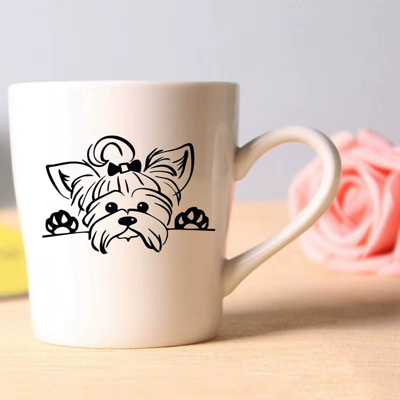 Yorkshire Terrier Vinyl Sticker Decals Car Decor , Puppy Peeking Yorkie Dog Breed Pet Decal for Cup Laptop Decoration