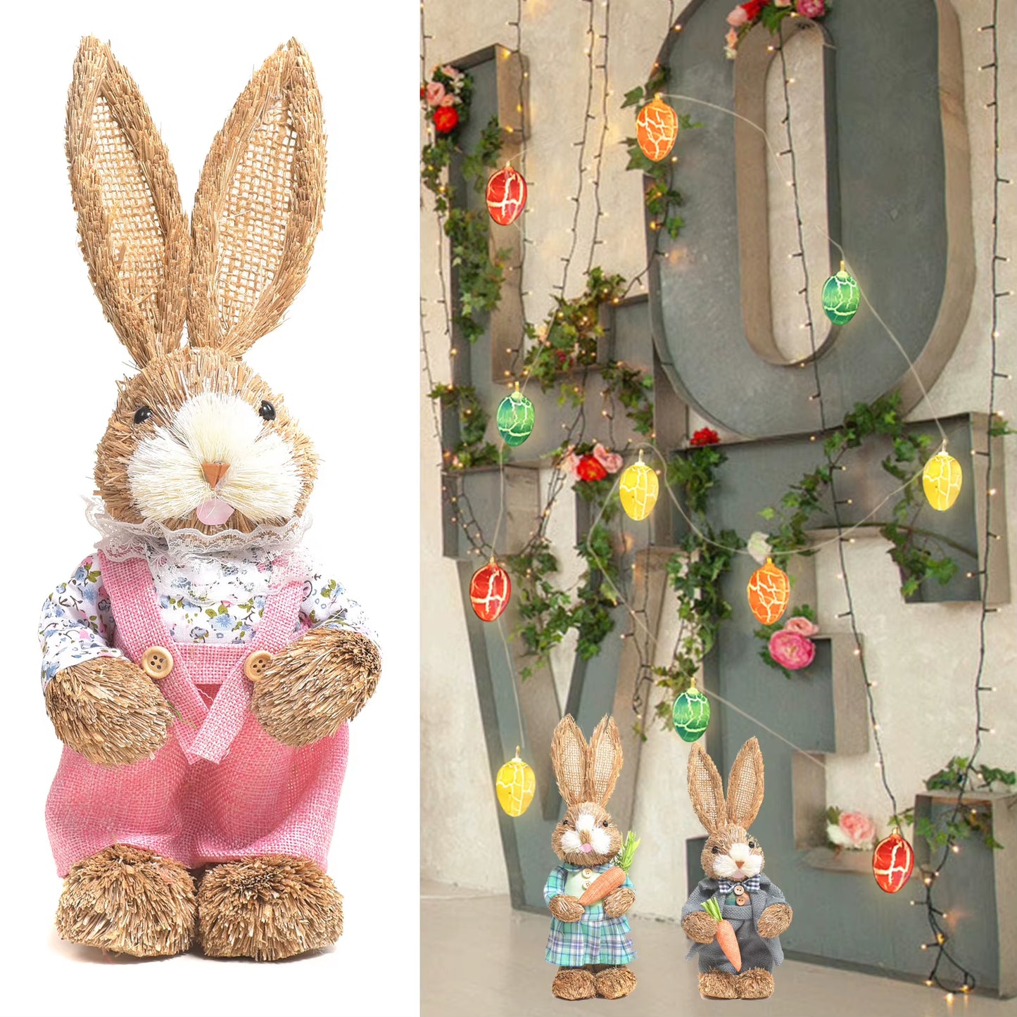 Easter Rabbit Decoration Bunny Figure Cattail Craft Ornament Home Holiday Cute Bunny Home Decoration Easter Rabbit Decoration