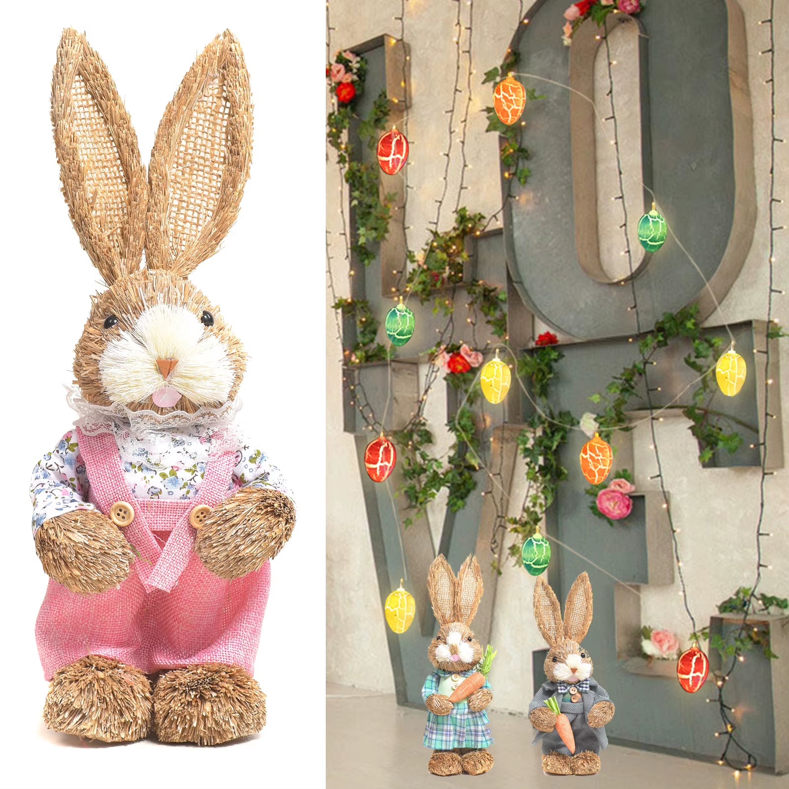 Easter Rabbit Decoration Bunny Figure Cattail Craft Ornament Home Holiday Cute Bunny Home Decoration Easter Rabbit Decoration