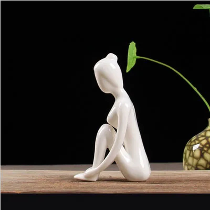 12 Styles Abstract Art Ceramic Yoga Poses Figurine Porcelain Lady Figure Statue Home Yoga Studio Decor Ornament