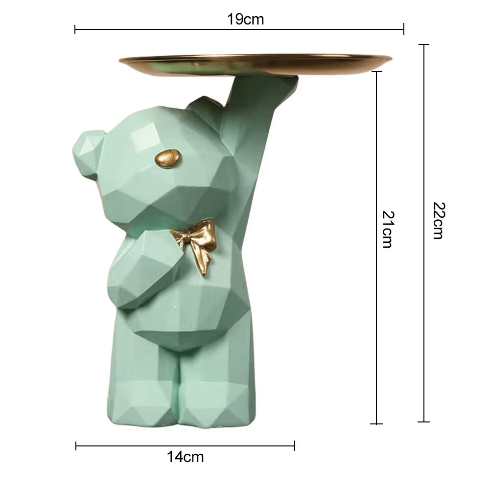 Resin Lovely Nordic Bear Sculptures Keys Holder Geometric Bear Statue Floor Tray Ornament for Home Decor Bookshelf Decor