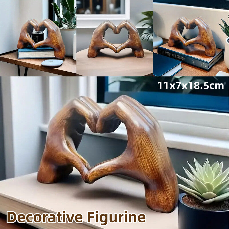 Amazing CERAMIC (Wood-Effect) Heart Shaped Resin Statue Home Decor Ornament for Living Room Desktop Decoration