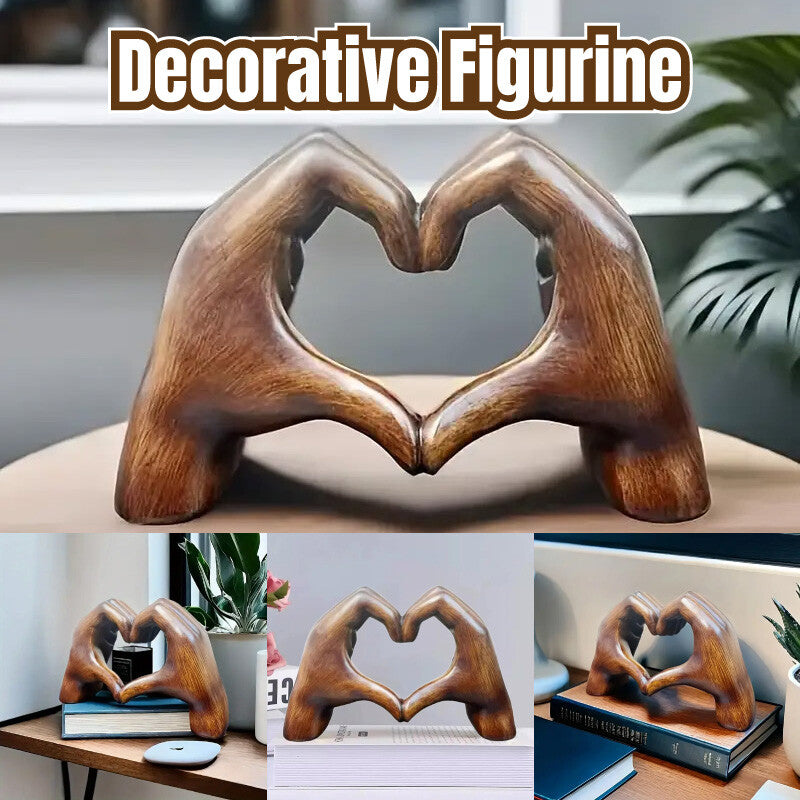 Amazing CERAMIC (Wood-Effect) Heart Shaped Resin Statue Home Decor Ornament for Living Room Desktop Decoration