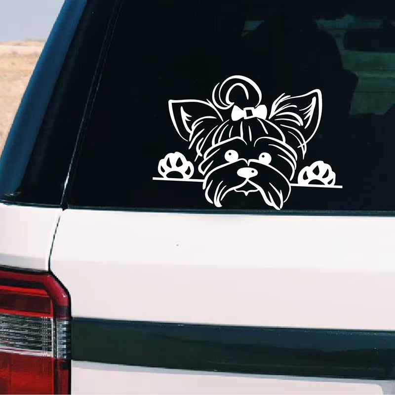 Yorkshire Terrier Vinyl Sticker Decals Car Decor , Puppy Peeking Yorkie Dog Breed Pet Decal for Cup Laptop Decoration