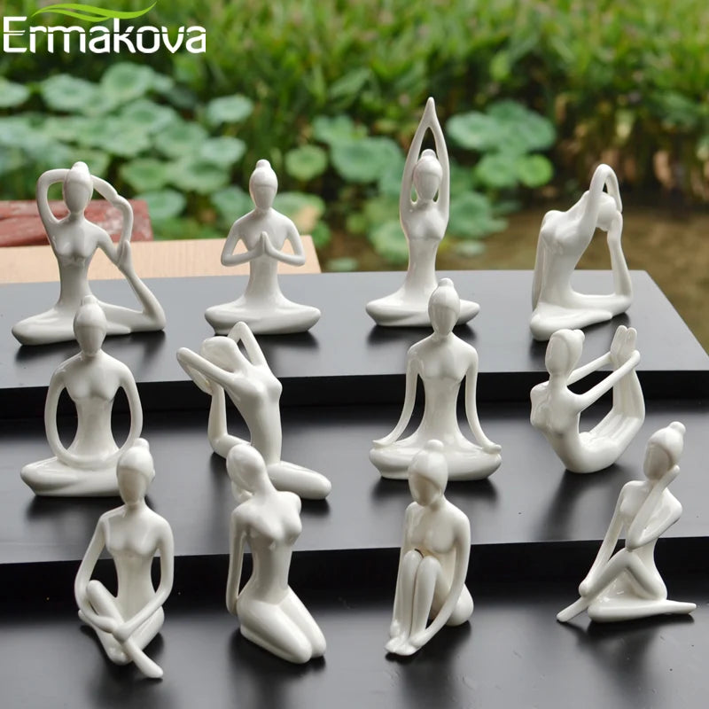 12 Styles Abstract Art Ceramic Yoga Poses Figurine Porcelain Lady Figure Statue Home Yoga Studio Decor Ornament